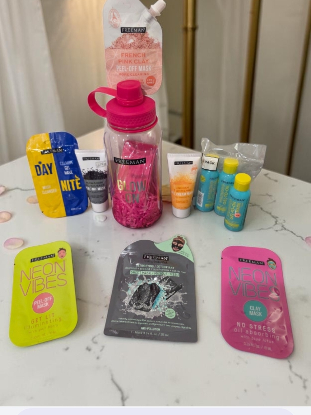 Freeman Skincare Gift Set with Pink Water Bottle